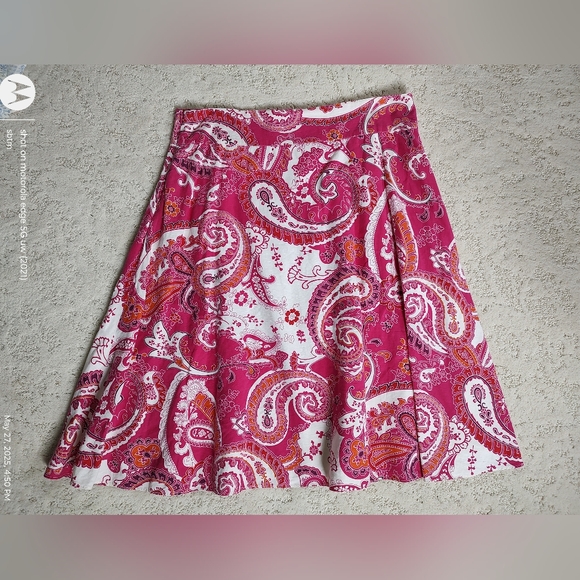 Liz Claiborne Dresses & Skirts - Liz Claiborne Linen Cotton Paisley Pink White Midi Skirt Size Medium